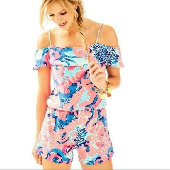 Lilly Pulitzer Romper Klea I'm so Jelly Coral Reef Medium 8 10 NEW Summer - Picture 1 of 7